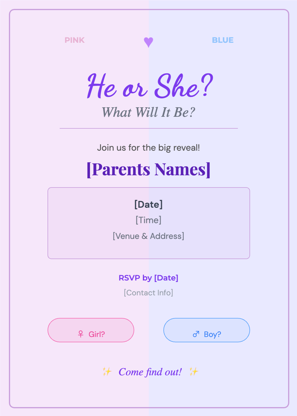 Gender Reveal Party Invitation Template