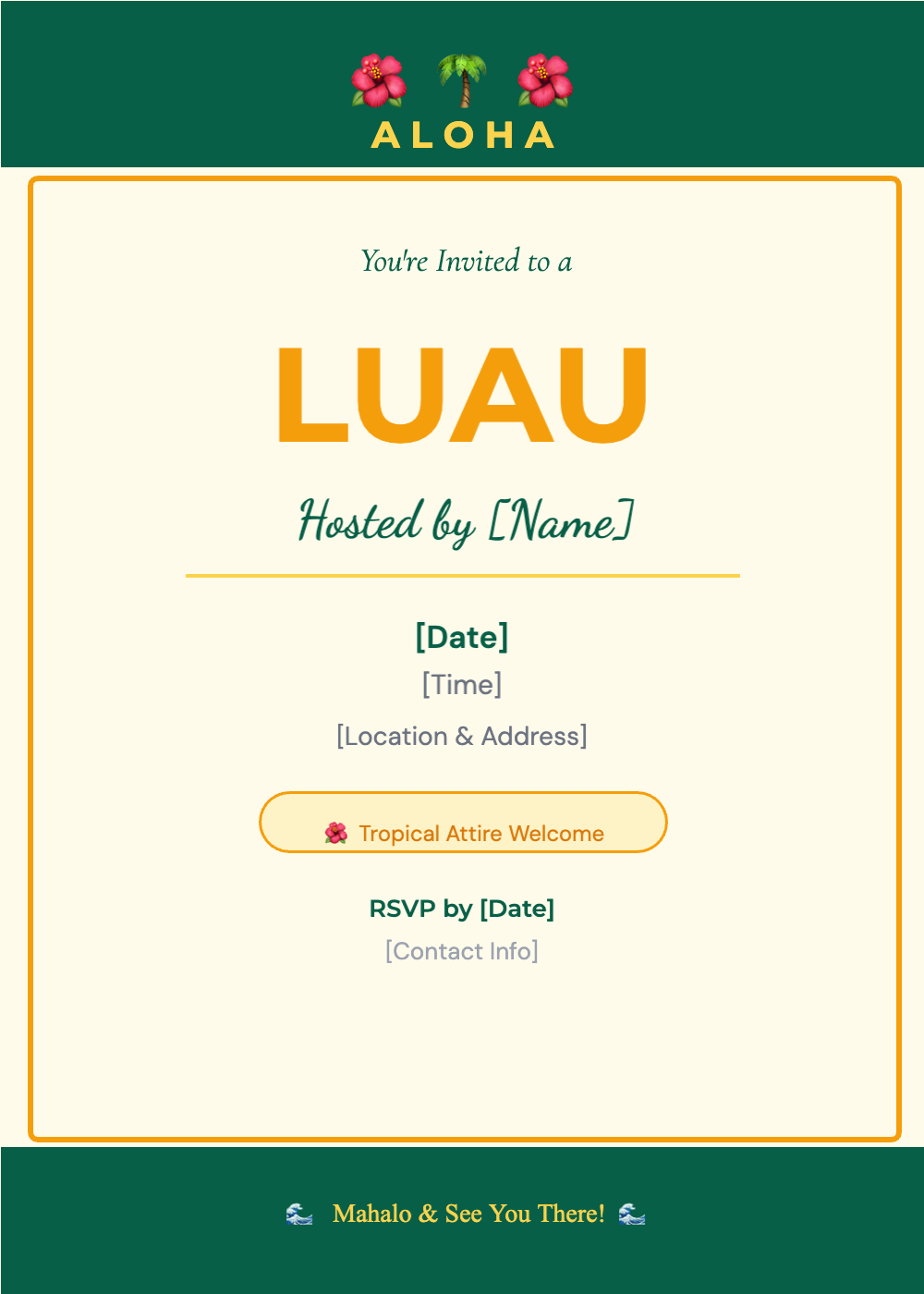 Luau Tropical Party Invitation Template