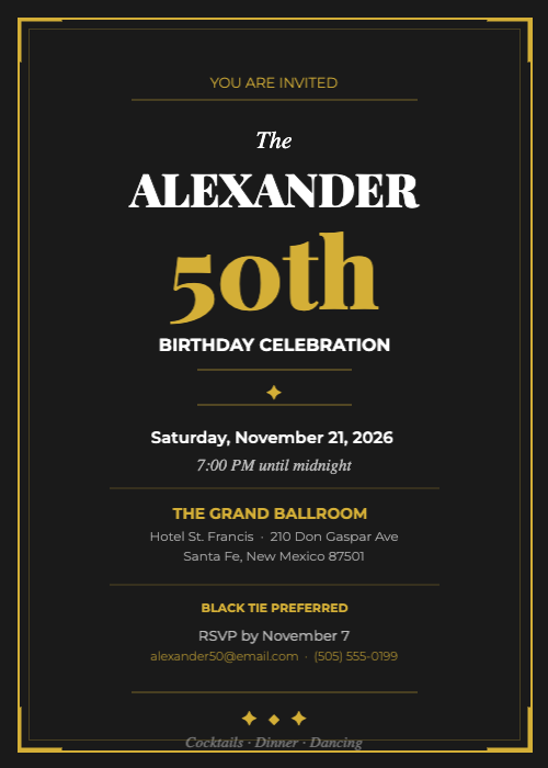 Milestone Birthday 30 40 50 Invitation Template
