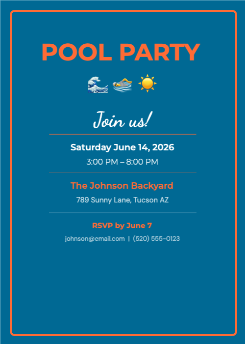 Pool Party Invitation Template